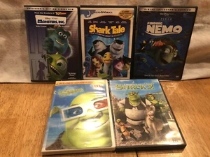 USED 5 DVD LOT - Monsters Inc., Shark Tale, Finding Nemo, Shrek 3D, Shrek 2 - Picture 1 of 3