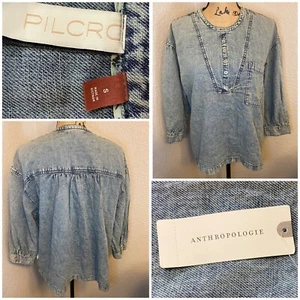 Camicia Pilcro Anthropologie donna piccola nuova con etichetta denim chiaro manica 1/2 bottoni 1/2 - Foto 1 di 19