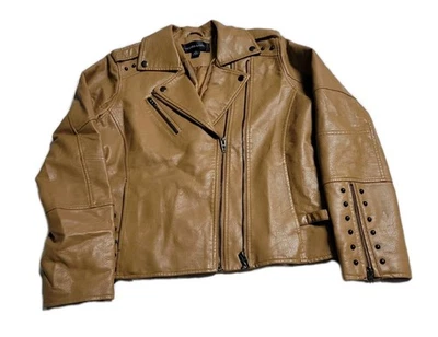 Chaqueta para mujer Colleen Lopez color camel cremallera completa talla mediana imitación cuero Foto 1 de 4