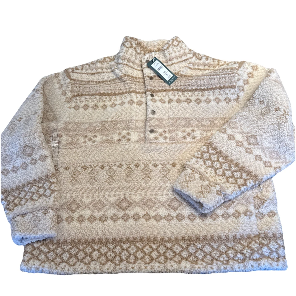 Alpine Design Jacket Womens Size L Natural Khaki PO Print Sherpa Fair Isle - Image 1 of 4