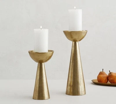 Pottery Barn Rough Brass pillar candle holder SET OF TWO Holiday Gold Classic - Image 1 of 4