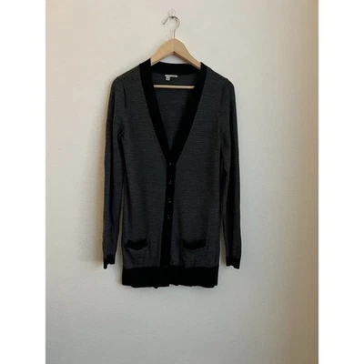 Cárdigan Halógeno Rayas Botón Lana Merino Negro Gris Mediano Mujer Foto 1 de 4