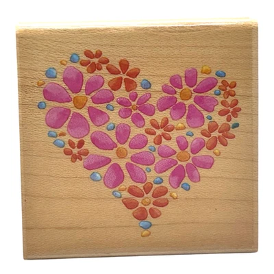 1998 Stampendous Groovy Heart Flowers Rubber Stamp Pink & Orange F067 NEW - Image 1 of 4
