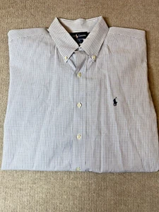 Ralph Lauren Hemd Herren XL Pin Karo Blau Kurzarm Classic Fit Button Down - Bild 1 von 9