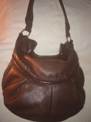 Bolso de Hombro Hobo ALLISON SCOTT Marrón Cuero Guijarro Forrado en Cachemira Foto 1 de 4