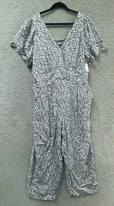 Old Navy Jumpsuit Womens 3X Blue Floral Short Sleeve Stretch Romper - Picture 1 of 11