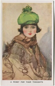 EIN PFENNIG FÜR DEINE GEDANKEN, GRÜNER HUT, BARRIBAL - Glamour Postkarte - Bild 1 von 2