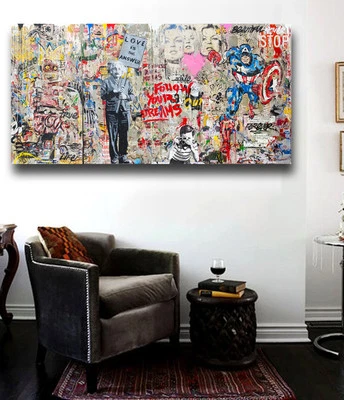 Graffiti art Einstein Mural 60 x 30 Canvas Print Giclee Brainwash/Banksy custom