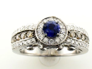 LeVian 14K White Gold Sapphire Chocolate Diamond 1.44 cts Ring Size 6.5 - Picture 1 of 3