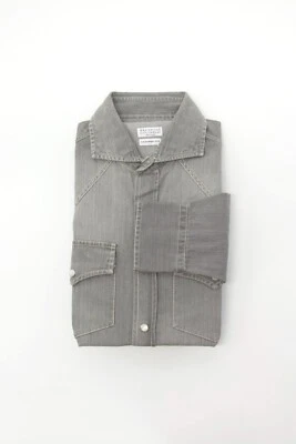 NUEVO CON ETIQUETAS $1095 Brunello Cucinelli Hombres "Leisure Fit" Denim Camisa a Presión Talla XS A252 Foto 1 de 4