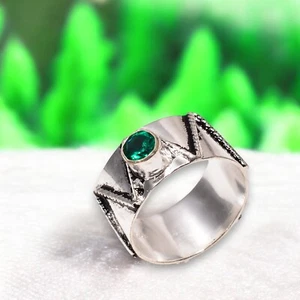 Emerald Gemstone 925 Sterling Silver Ring Handmade May Birthstone Ring For Her - Picture 1 of 6