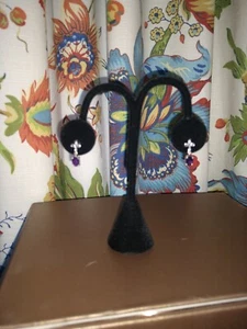 Amethyst Fleur De Lis Earrings in Platinum Over Sterling Silver 1.40 ctw - Picture 1 of 2