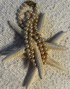 1970's Monet Elegant Knotted Faux Pearls With Filigree Box Clasp: 20" Strand - Picture 1 of 3