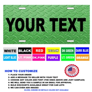 PERSONALIZED CUSTOM LICENSE PLATE GREEN DIAMOND PLATE LOOK (YOUR TEXT) Custom - Picture 1 of 1