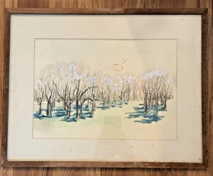 1977 Original Watercolor Painting Spring Orchard in Bloom Signed Framed Original - Picture 1 of 13