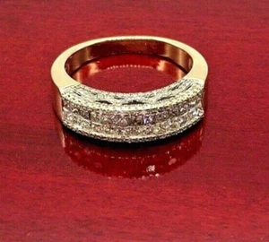 Herren Prinzessschliff Diamant 1/2 Ewigkeit Ehering, 14k Gelbgold, Größe 10 - Bild 1 von 9