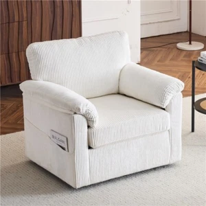 33"Swivel Corduroy Lounge Chair Single Sofa Comfortable Armchair for Living Room - Picture 1 of 14