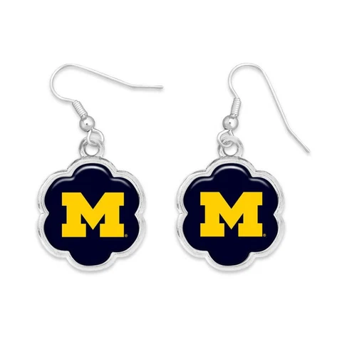 Michigan Wolverines Hazel Silver Blue Flower Wire Earrings Jewelry Gift UM Cover