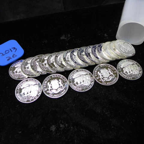 Roll of (20) 2013 Somalia Elephant African Wildlife 1oz .999 Silver BU PL Coins Cover