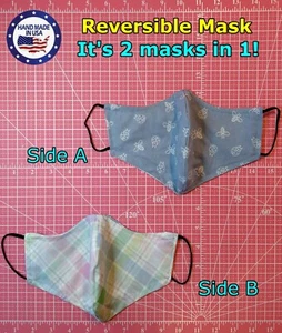 Bees & Lady Bugs REVERSIBLE Easter Spring Plaid (Handmade Face Mask) Multi Sizes - Picture 1 of 5