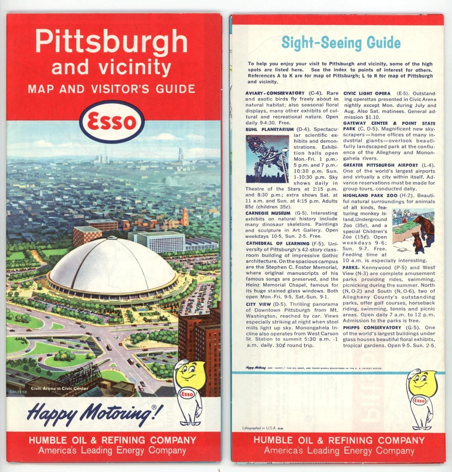 Vintage 1964 Pittsburgh, Pennsylvania Road Map – Humble Oil & Refining (Esso) - Image 1 of 1