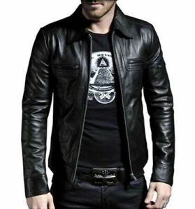 Men's Genuine Lambskin Leather Motorcycle Jacket Slim Fit Biker Jacket For Men's