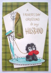 Puppy on lease holding glove embossed vintage Father's Day greeting card *LL11 - Picture 1 of 3