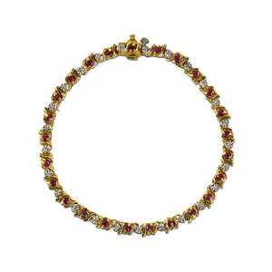 Tennisarmband 14 Karat Gelbgold Rubin und Diamant 7,8 g - Bild 1 von 4