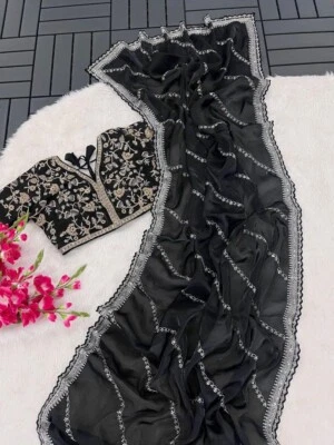 Sari para mujer paquistaní de diseñador de bodas de Bollywood color cebolla para fiesta indio Foto 1 de 4