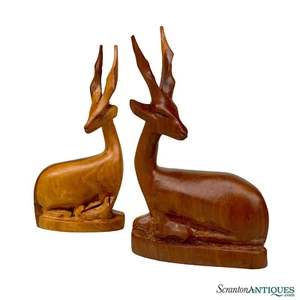 Mid-Century African Impala Gazelle Mahogany Carved Sculpture - A Pair - Picture 1 of 10