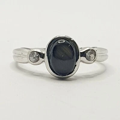 9ct White Gold Doublet Black Stone and Diamond Cluster Ring size N - Image 1 of 4