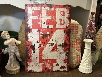 Letrero de metal publicitario estilo retro envejecido 12”X 8” Día de San Valentín FEB 14” Foto 1 de 4