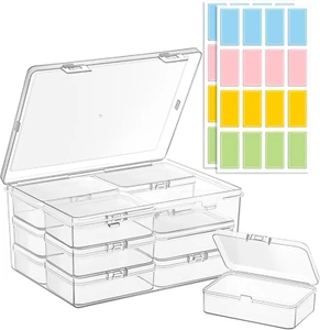 Medium Plastic Organizer Boxes, 12 Clear Containers with Hinged Lids, for Beads, - Picture 1 of 7