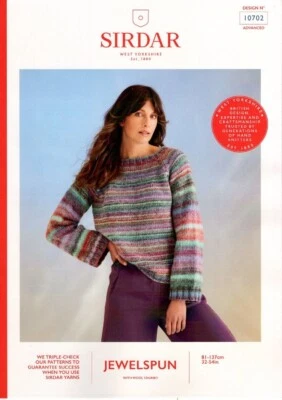 Sirdar Jewelspun Chunky Knitting Pattern - 10702 Ladies Sweater - Image 1 of 4