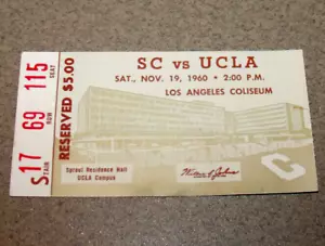 USC Trojans 11/19/1960 Football Ticket Stub vs UCLA John McKay 1st Rivalry Win - Picture 1 of 3