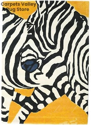 Zebras Portrait - Yellow, Hand-Tufted Wool Handmade Area Rug Carpet Any Room - Image 1 of 4