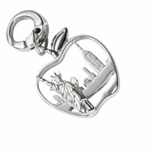 NWT Fossil Brand Silver-tone Metal Apple Charm w/New York City Skyline Inside - Picture 1 of 2
