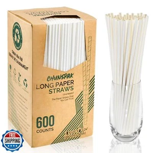 Chunspak 10.25" x 0.24‘ Long Disposable Paper Drinking Straws Bulk - Unwrappe - Picture 1 of 5