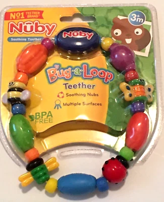 Nuby Bug-a-Loop Baby Teether Soothes Gums 3+M BPA Free Multi-Surfaces Massaging - Image 1 of 4
