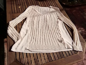 Gaudi Jeans Strick Pullover Pulli natur beige Struktur Chiffon Einsätze XL 42/44 - Bild 1 von 7