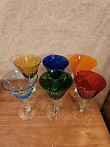 6 - 5 1/2" Clear Twisted Stem Various Colored Crystal Wine Glasses - Picture 1 of 11