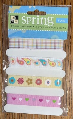 DCWV Spring FUNKY Printed Ribbon Set - 3 Feet of 4 Designs Scrapbook 💕 Flowers - Image 1 of 4