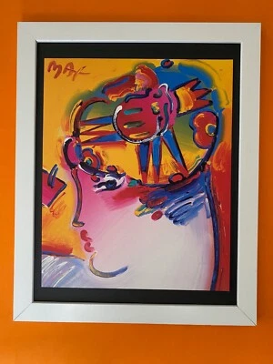 PETER MAX | COLORIDO ARTE POP ESTAMPADO FIRMADO VINTAGE AÑOS 90 | NUEVO 14X11 IN. MARCO Foto 1 de 4