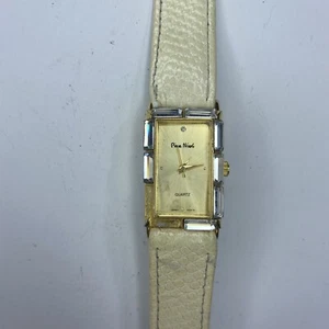 E Pierre Nicol Gold Crystals Leather White Ladies Vtg Stainless Japan Untested - Picture 1 of 7