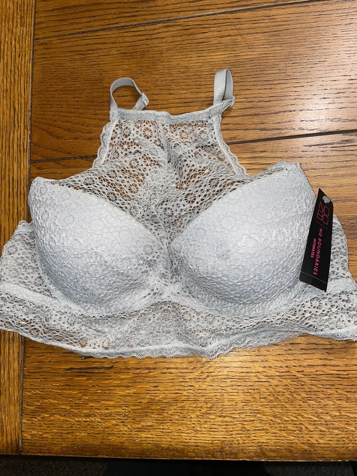 No Boundaries Silver Hi Neck W/Mesh Insert Lace Bralette - Size 34A - New - Image 1 of 4