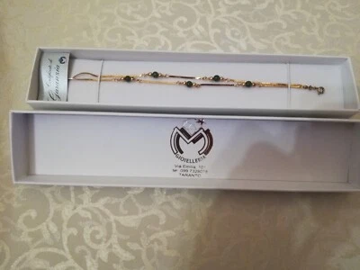 Braccialetto placcato in oro giallo 18 kt 750 su argento 925 e pietre dure verdi - Immagine 1 di 4