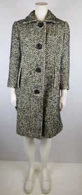 VINTAGE WOMEN'S CREAM & BLACK WOVEN WINTER COAT - CHARLES V FINE FABRICS - S - Image 1 of 4