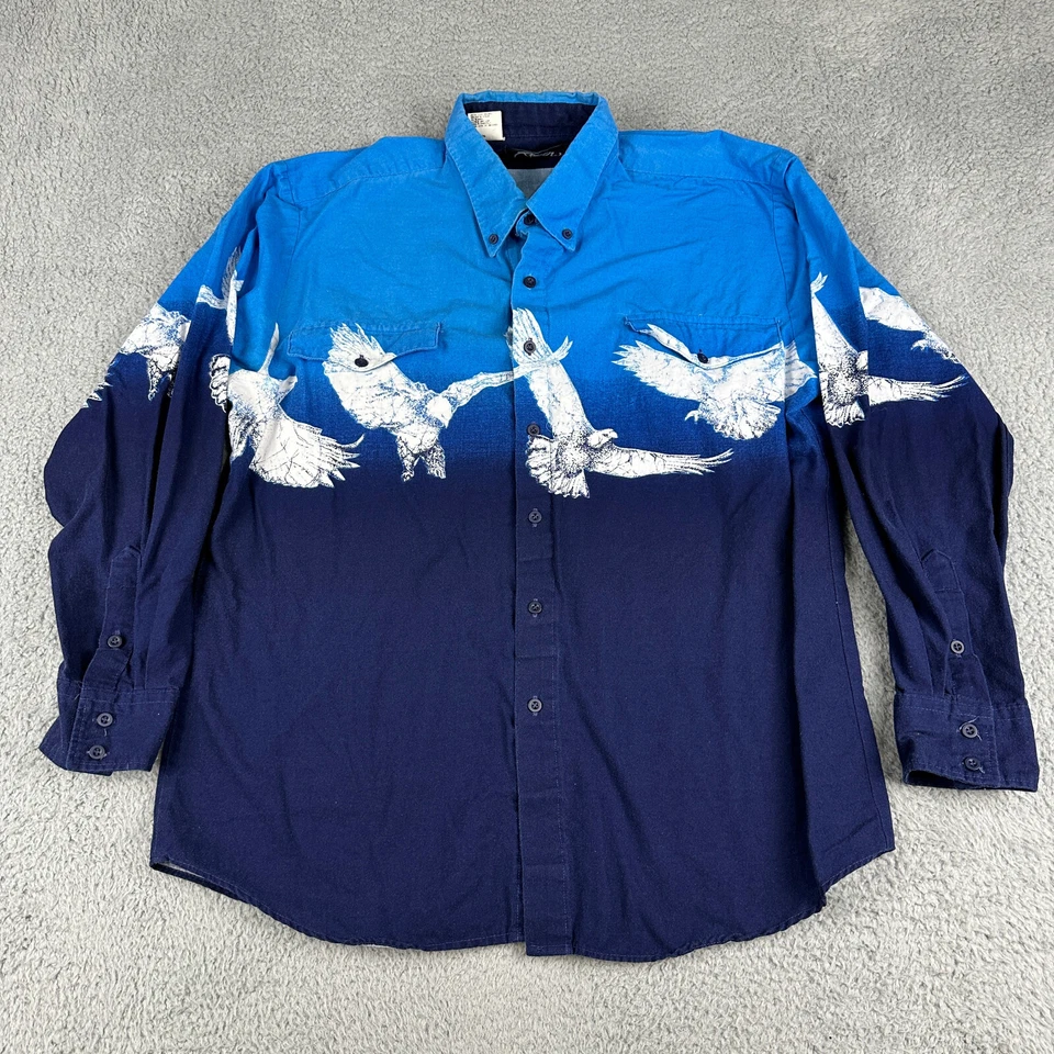 Camisa De Colección Roper Western Para Hombres Grande Azul Abotonada Manga Larga Águila Envolvente Foto 1 de 4
