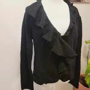 Willow Anthropologie schwarze Jacke mit Rüschenbesatz Strukturstrick Knopfleiste XL Blazer - Bild 1 von 5