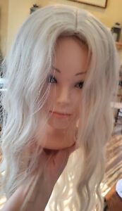 Platinum Blonde Wig - Small Front Lace Human Hair  White Blonde Wavy Curly.